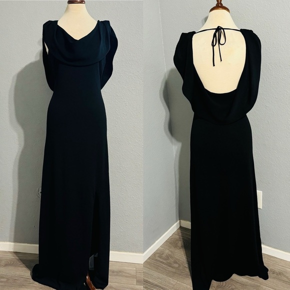 Zara Bloggers Fav Black Prom Elegant Open Back Fluid Neck Knit Maxi Dress Sz L - Picture 4 of 15